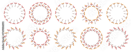 Fall berry circle frame. Set of Autumn Circular berries wreath. Seasonal round border isolated on white background. Vector  flat illustration for greeting cards, invitations, posters