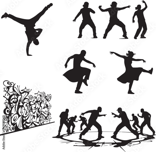  Dynamic Silhouettes of Urban Dancers A Collection of Hip Hop, Breakdance, and Contemporary Moves with Graffiti Art.