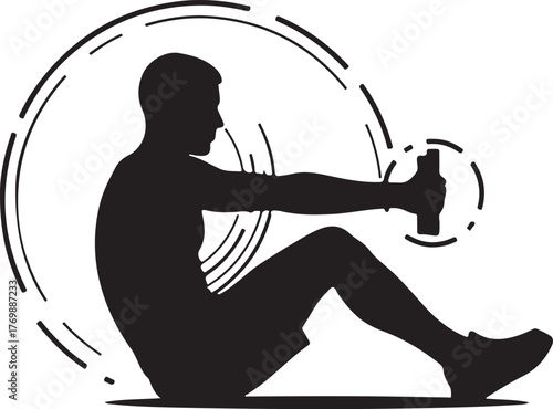 Silhouette of a man performing a core workout with a dumbbell, symbolizing fitness, strength, and an active lifestyle.
