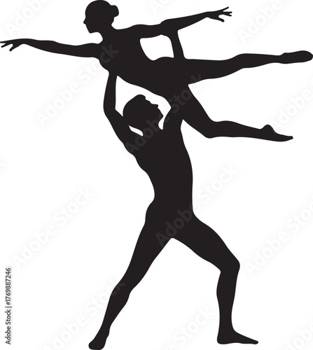 Graceful Ballet Dancers Silhouette Man Lifting Woman in an Elegant, Dynamic Dance Pose.