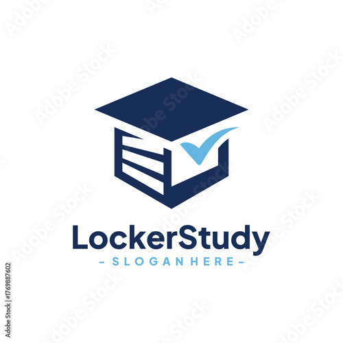 Locker with Graduate Hat Logo Design Vector. Concept of school education, academic, campus, university and college.