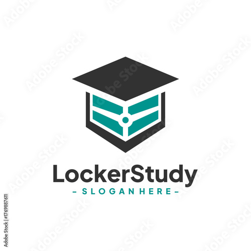 Locker with Graduate Hat Logo Design Vector. Concept of school education, academic, campus, university and college.