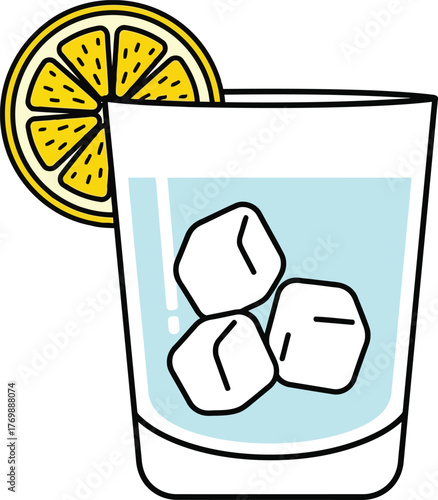 Refreshing summer drink with lemon slice and ice cubes vector illustration vector