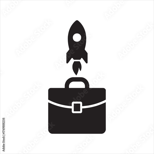 Business startup concept with rocket launching from briefcase representing ambition and career development for entrepreneurs and new ventures reaching for success