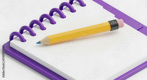 Yellow pencil lying on a blank white notebook page