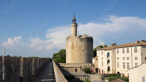 View of the Constance Tower and the medieval city of Aigues-Mortes from the ramparts of Aigues-Mortes  Camargue France