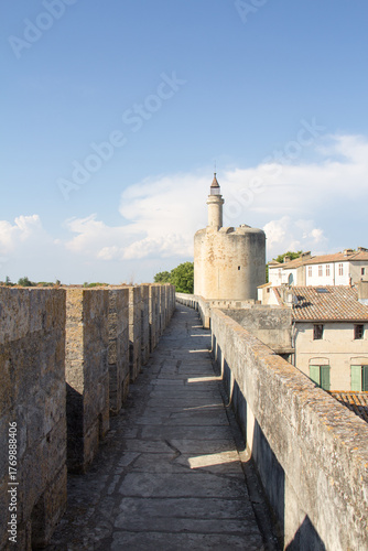 View of the Constance Tower and the medieval city of Aigues-Mortes from the ramparts of Aigues-Mortes  Camargue France