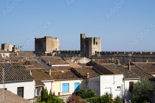View of the Constance Tower and the medieval city of Aigues-Mortes from the ramparts of Aigues-Mortes  Camargue France