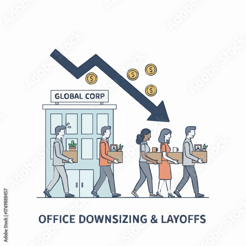 Mass Layoff and Office Downsizing Vector Illustration"
