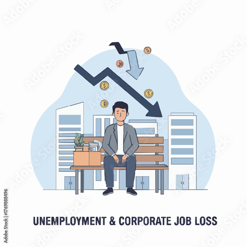Unemployed Man After Corporate Job Loss Vector Illustration