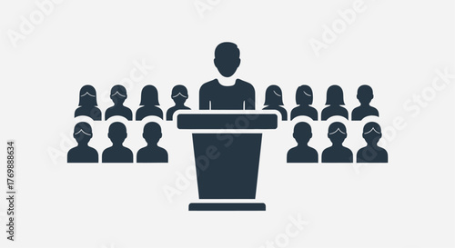 Speaker addressing audience members with a dark flat design silhouette