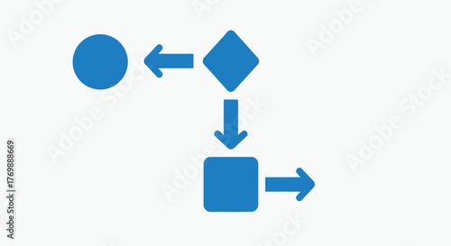Simple geometric shapes with arrows color codes and a dark silhouette