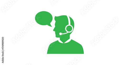Customer support representative with headset and speech bubble a dark silhouette