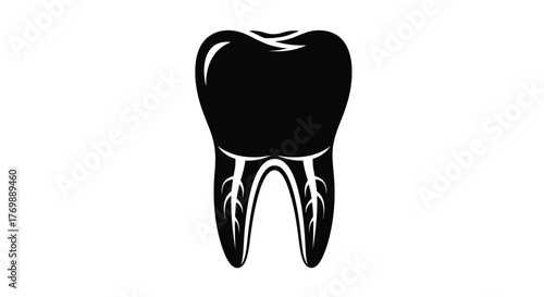 Detailed illustration of a human tooth root and crown black silhouette