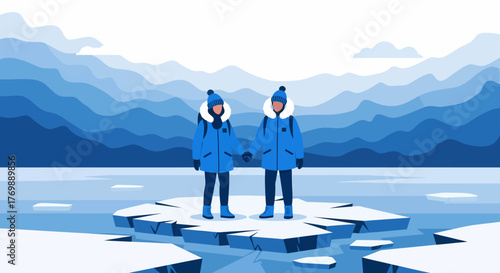 Adventurous Couple Explores Icy Arctic Wilderness, Symbolizing Togetherness and Resilience