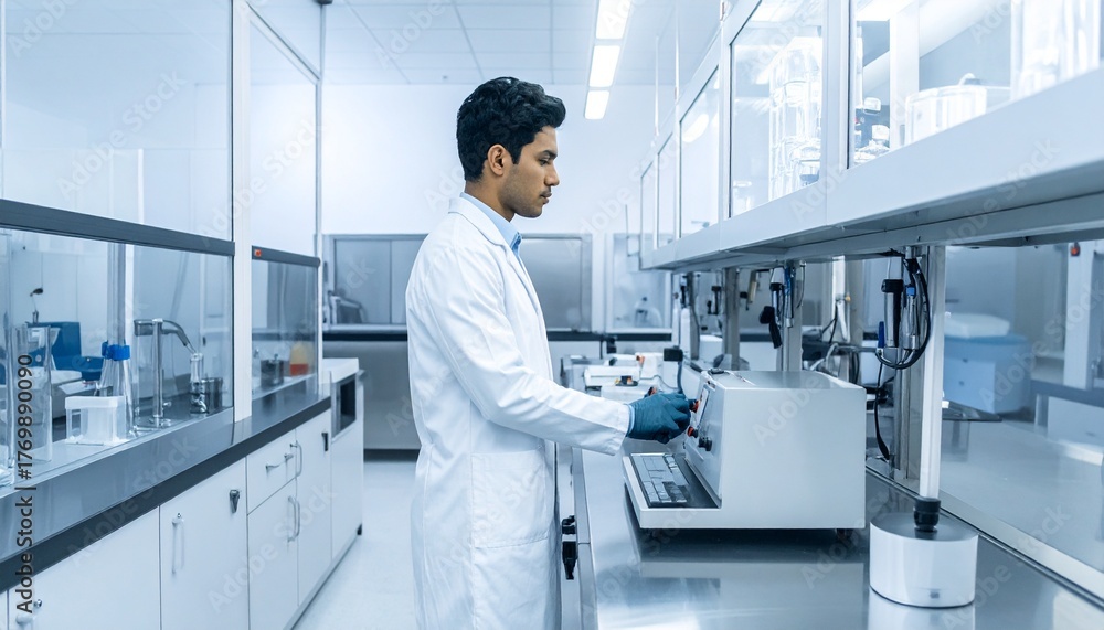 Obraz premium Laboratory Technician Calibrating Equipment