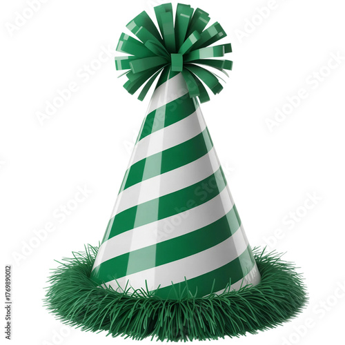 A white party hat with color green and white isolated on white background PNG.AI Generated 