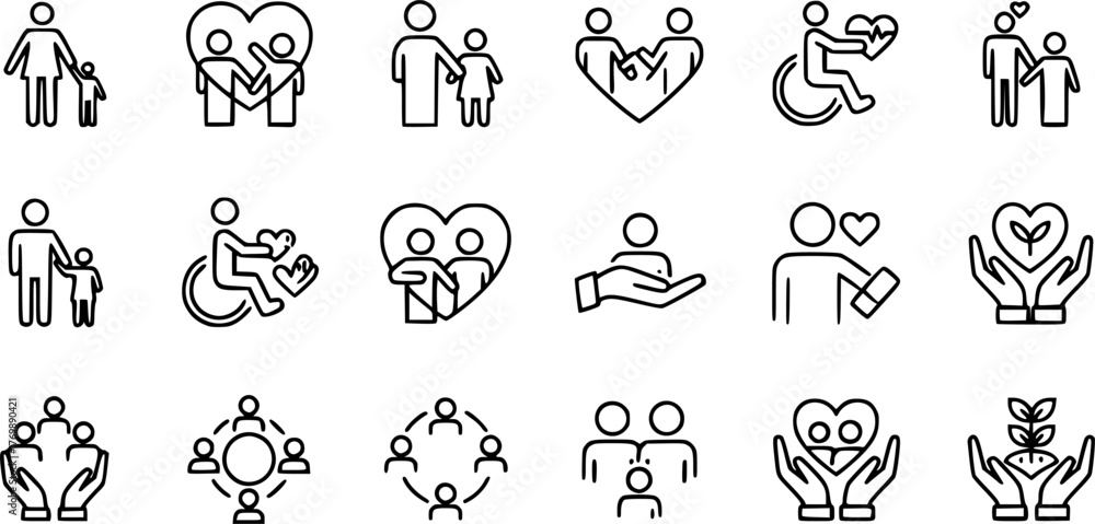 Obraz premium Collection of Icons Representing People and Care 