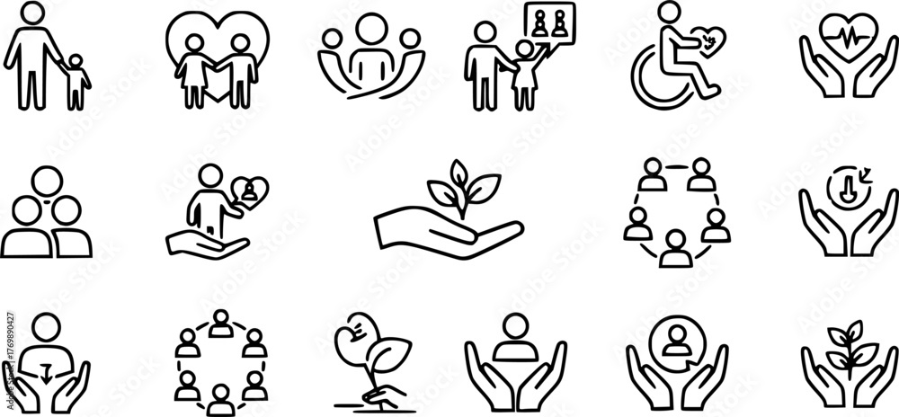 Fototapeta premium Collection of Icons Representing People and Care