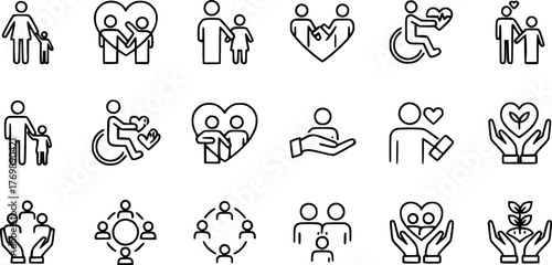 Collection of Icons Representing People and Care
