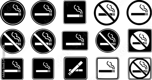 Collection of Smoking and No Smoking Signs with Cigarette Icons
