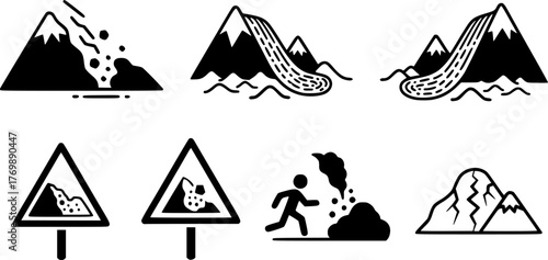 Collection of Landslide and Avalanche Icons
