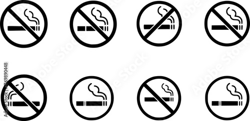 Collection of Smoking and No Smoking Signs with Cigarette Icons
