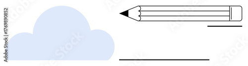 Light blue cloud and pencil evoke creativity and imagination. Ideal for art, writing, creativity, innovation, design, education, brainstorming. Simple flat metaphor