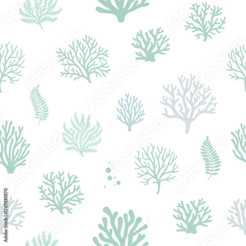 Underwater Beauty Serene Ocean Corals and Aquatic Ferns Create a Refreshing Seamless Pattern Design for Textiles and Wallpapers