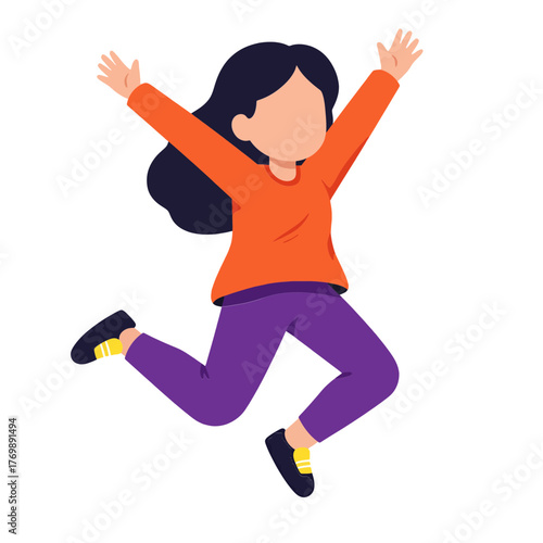 Joyful person with arms raised in a dynamic jump.