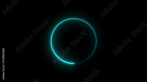 circle glow border concept on the transparent background. alpha channel, seamless loop, abstract glowing neon line cyan color circular lens animation neon light. Motion graphics of border icon