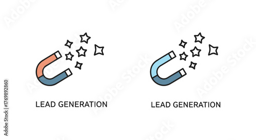 Two horseshoe magnets attracting stars representing lead generation concept
