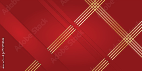 Elegant abstract background with a geometric pattern of intersecting gold lines on a red gradient.
