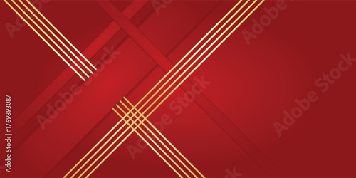 Modern abstract background with a luxurious design featuring intersecting red and gold diagonal lines and stripes.