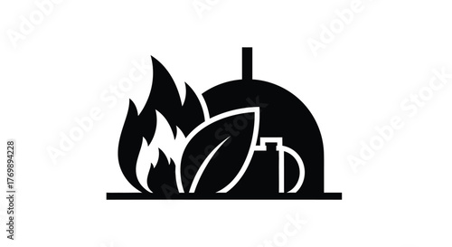 Black and white illustration of a wood fired oven simple silhouette