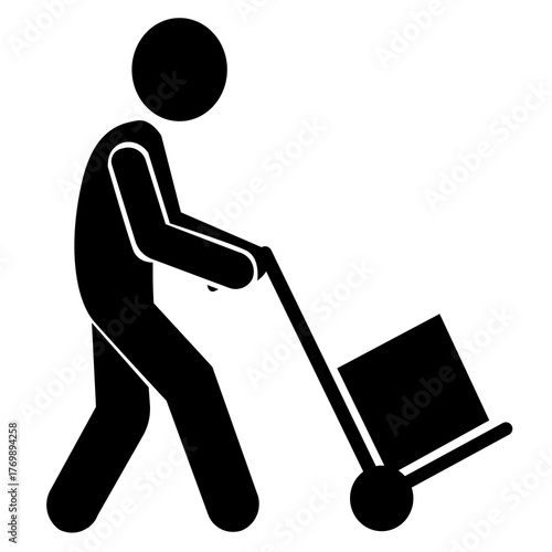Tableau sur toile worker pushing trolley with box