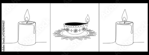 Illustration of candles and oil lamp isolated on white background