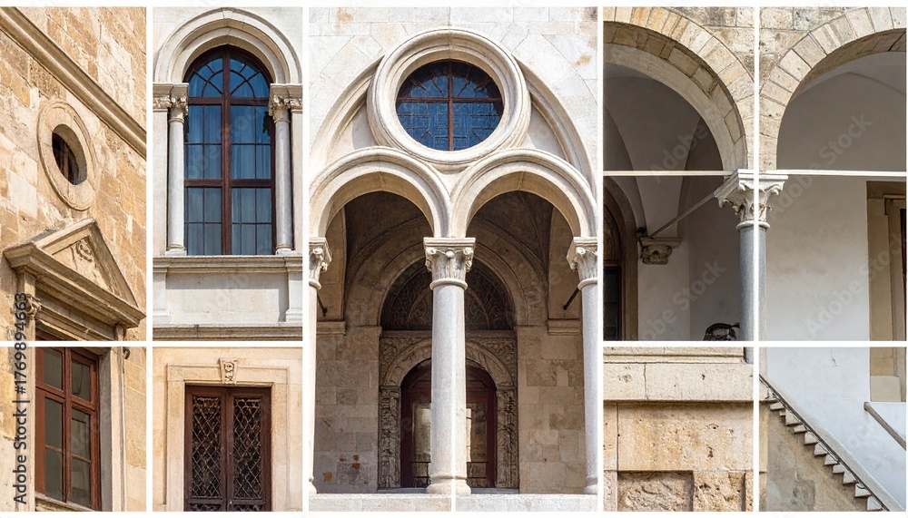 Obraz premium Historical European Stone Architecture Details Collage