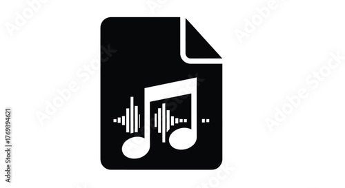 Black music note and waveform icon representing a digital file silhouette