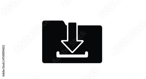 A black download icon representing data transfer in a simple silhouette