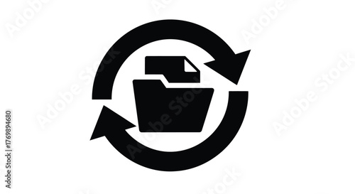 Circular arrows around a folder icon representing file synchronization silhouette