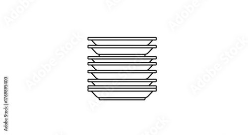 Minimalistic thin icon of a stack of plates, perfect for web and graphic design, apps, banners, social networks, and cards. This vector cartoon illustration features a clean, modern aesthetic