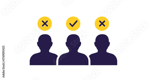People with checkmarks and x marks above heads a graphic silhouette