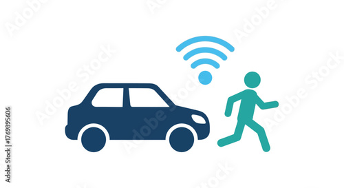 Connected car and pedestrian interaction with wireless signal modern design silhouette