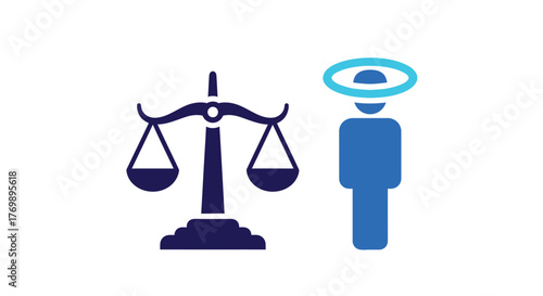 Scales of justice and judge icon a striking blue silhouette