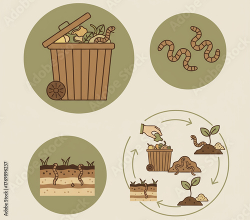 Composting with Worms Vermicomposting Cycle Illustration