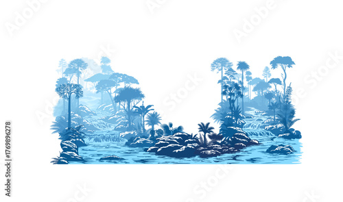 vector river in rainforest jungle