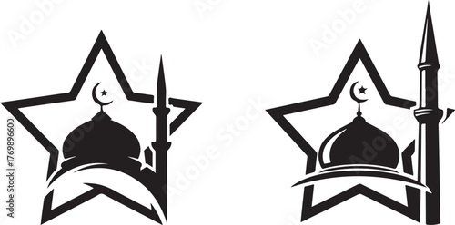 Monochromatic Mosque Silhouette in Star with Minaret Icon Design