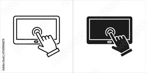 Touch screen tablet with finger icon