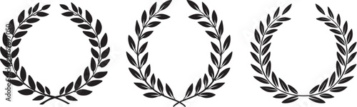 Laurel wreath silhouette set, black vector olive branch award symbols for achievement, honor, and victory design
